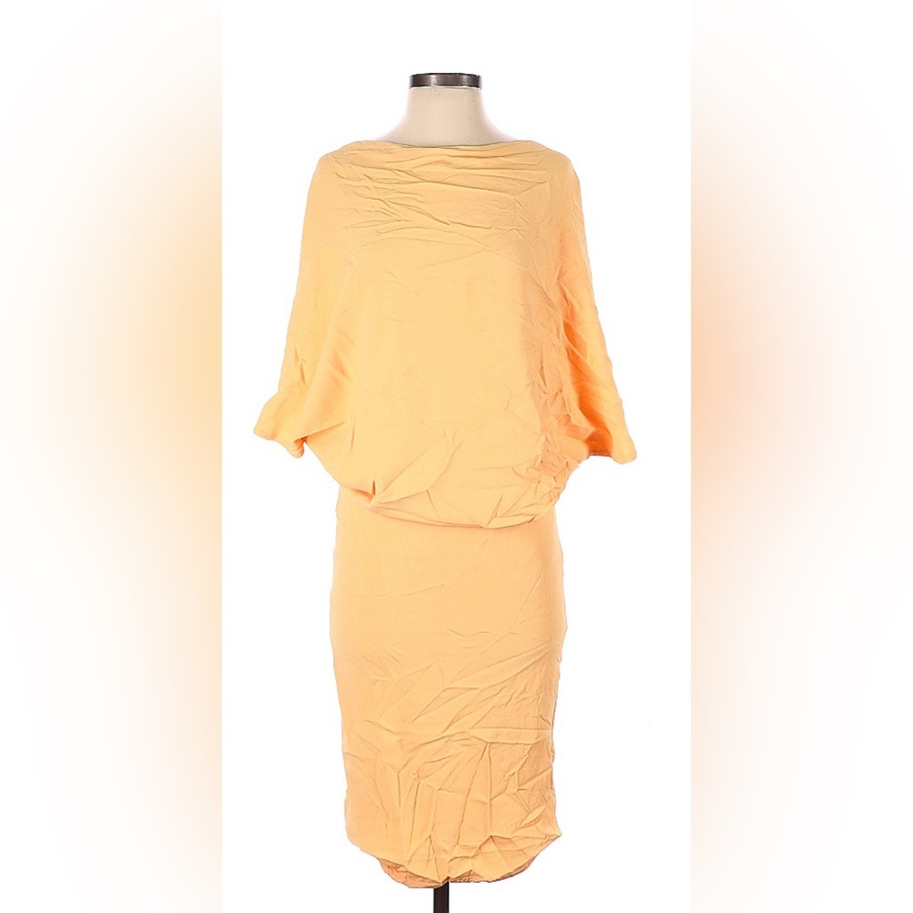 Sally LaPointe orange sheath dress. 28” chest, 43.25” length Size small.